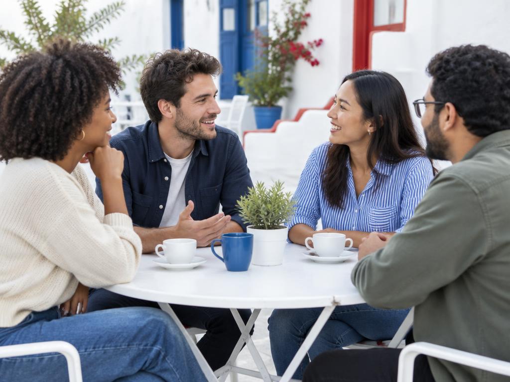 Friends sharing a conversation over coffee